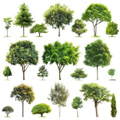 Trees form outdoor collections decorate landscape isolated on white background 