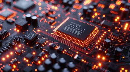 Futuristic AI Chips with Digital Design Perfect for Technology Banner: Advanced Artificial Intelligence Concept