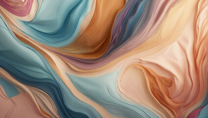 Abstract background texture with pastel wave patterns in blue, peach, and lilac tones.