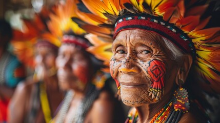 Obraz premium Cultural experiences in indigenous communities, visitors learning traditional crafts and ceremonies