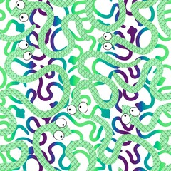 Christmas cartoon animals seamless snake pattern for new 2025 year wrapping paper and fabrics