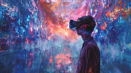 Digital art exhibition featuring VR and AR creations, blending traditional art with new media