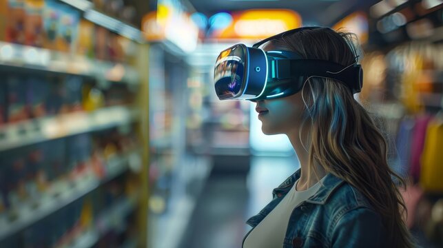 Digital transformation in the retail sector, showcasing a virtual reality shopping experience