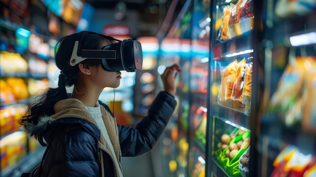 Digital transformation in the retail sector, showcasing a virtual reality shopping experience