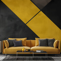 Beautiful and sophisticated living room in minimalist style in yellow and black colors matching your furniture