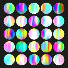 Holographic abstract backgrounds set. Gradient hologram. Neon holographic backdrop. Minimalistic 90s, 80s retro style graphic template for book, annual, mobile interface, web app.