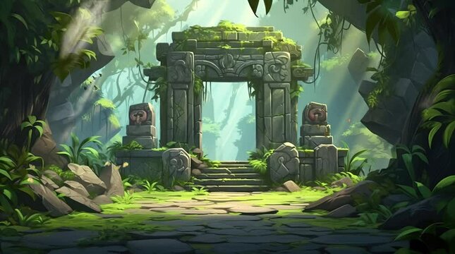 Ancient gate of the tribe hidden deep within the forest, a glimpse into ancient traditions
Seamless looping 4k time-lapse virtual video animation background. Generated AI