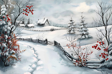 Winter Christmas landscape