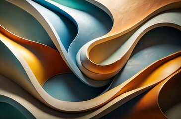 Abstract, modern design with earthy, glossy finish, flowing shapes, generative ai
