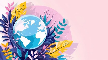 Obraz premium A beautiful and colorful illustration of the Earth, surrounded by lush greenery
