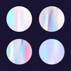 Hologram abstract backgrounds set. Holographic gradient. Trendy hologram backdrop. Minimalistic 90s, 80s retro style graphic template for brochure, banner, wallpaper, mobile screen.