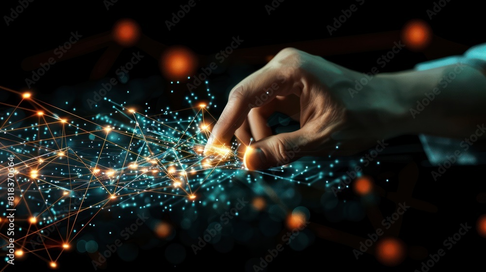 Poster hand touching abstract network ,global network connection concept, abstract concept