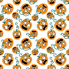 Obraz premium Halloween pumpkins seamless monsters pattern for wrapping paper and fabric