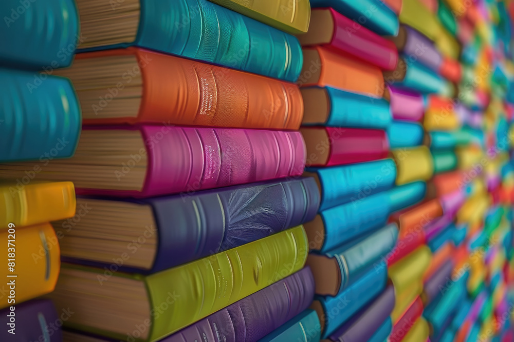 Poster stack of various colorful books placed on top of each other