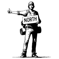 Hitchhiker Traveler Man Minimal Vector Art cartoon