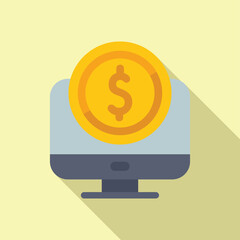 Illustration of online earning concept with digital finance and computer technology in flat design style icon and coin. Representing virtual income and currency payment for modern ecommerce business