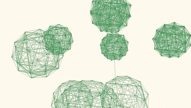 3D representation of a complex network of interconnected nodes, symbolizing relationships between individuals or groups. Varying node connections indicate diverse levels of interaction within network
