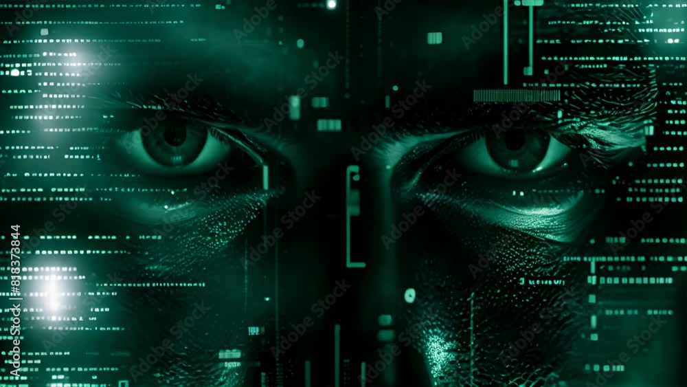 Poster the face of a human being with an array of code stock photo,generative ai
