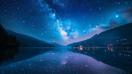 Naklejka premium Majestic Starry Sky Long Exposure Unveiling the Celestial Majesty in Mesmerizing Detail