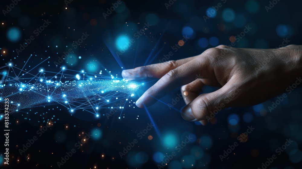 Poster hand touching abstract network ,global network connection concept, abstract concept