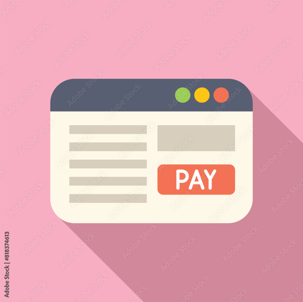 Poster flat design vector of a payment webpage on a pastel background, symbolizing ecommerce