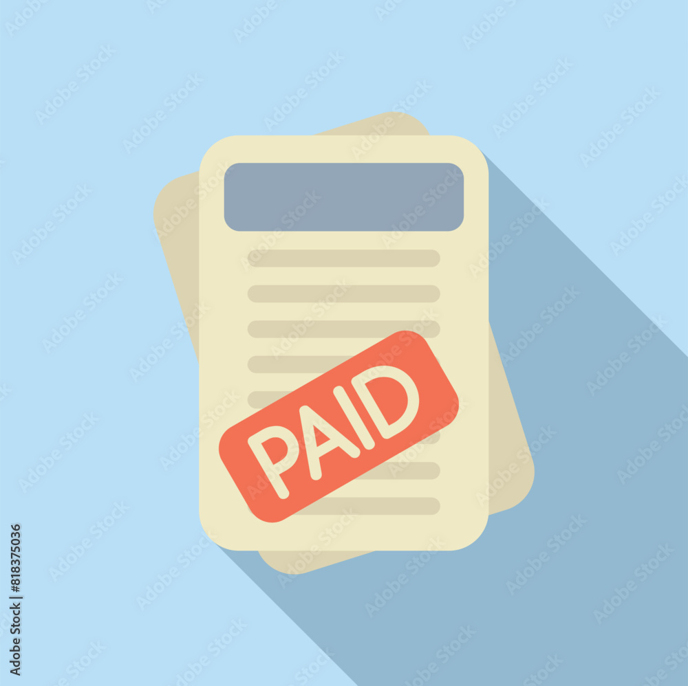 Poster flat design vector icon of a paid invoice with shadow for finance and accounting illustration concep