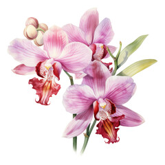 Obraz premium Orchid, Tropical Flower Illustration. Watercolor Style. AI Generated