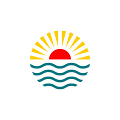 Ocean sea, sun, sky, earth, concept. Environment circle logo emblem. Modern, geometric, organic, spa style landscape icon isolated on light fund.