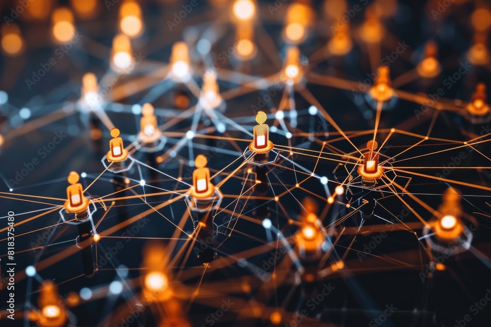 Aufkleber digital concept of a network with connected people icons over an abstract background, symbolizing so