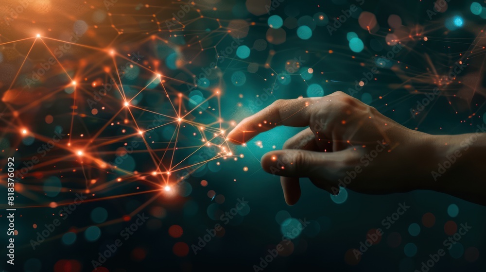 Poster hand touching abstract network ,global network connection concept, abstract concept