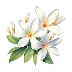 Obraz premium Plumeria, Tropical Flower Illustration. Watercolor Style. AI Generated