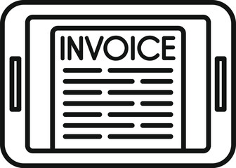 Black and white vector illustration of an invoice icon on a stylized digital tablet