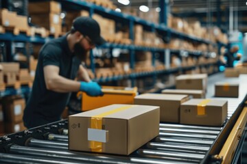 courier sorting packages at a distribution centre