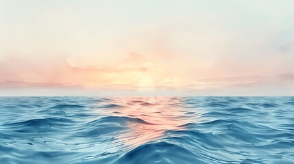 Obraz premium A serene watercolor painting of a sunset over a calm ocean, with gentle waves and a gradient sky Isolated background with ample copy space