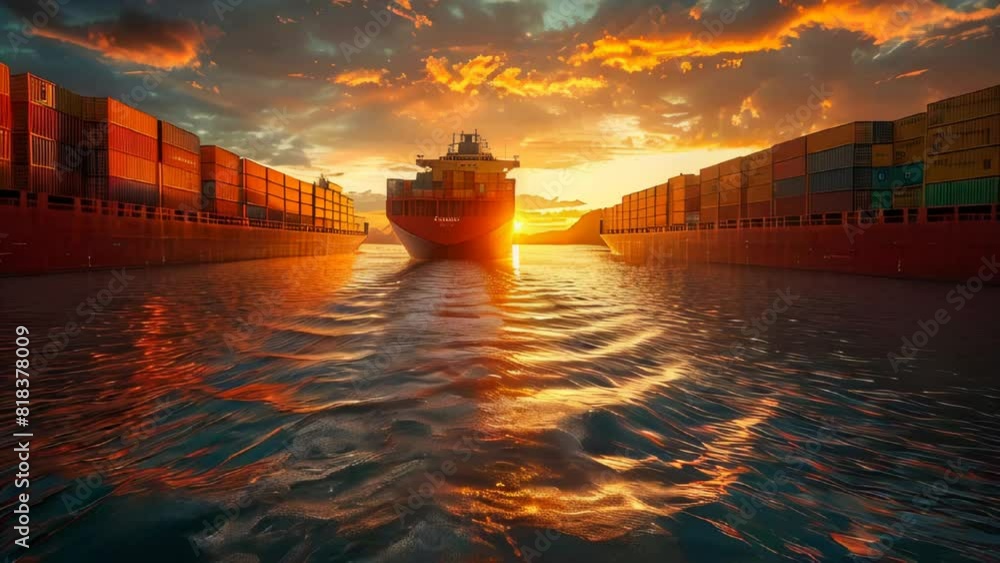 Poster foreman control loading containers box from cargo freight ship for import export, foreman control in