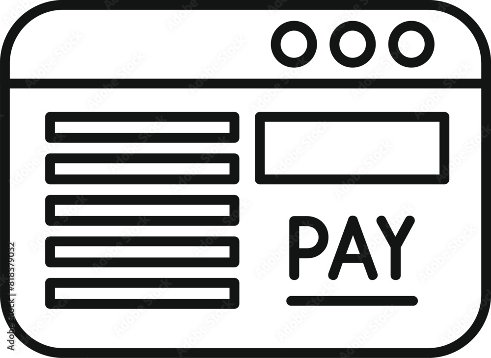 Poster simple line icon of a digital payment interface with pay button, suitable for web and apps