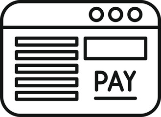 Simple line icon of a digital payment interface with pay button, suitable for web and apps