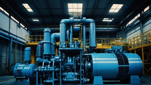 Industrial compressor for creating pressure in an oil refinery chemical petrochemical plant. Electric motors in the production line of a power plant