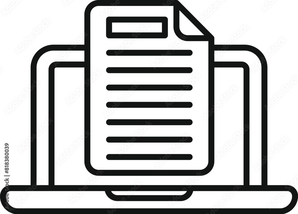 Aufkleber digital black and white line art illustration of a laptop with online documentation icon for web vec