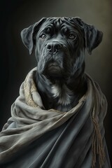 Obraz premium Regal dog portrait in elegant robe. Pet portrait in clothing