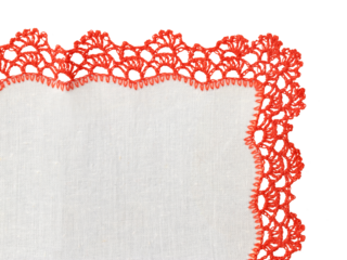 white cotton handkerchief with handmade lace, isolated