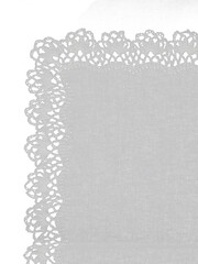 white cotton handkerchief with handmade lace, isolated