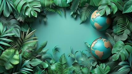 A lush green background with a pair of globes.