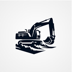excavator silhouette, vector design logo concept