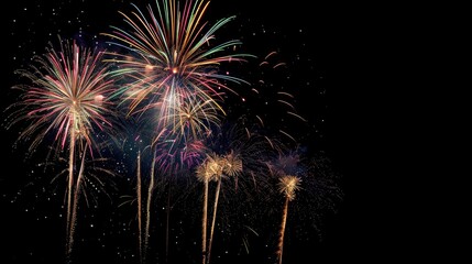 Sun illuminated backgrounds fireworks isolated with black background 