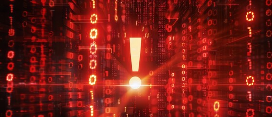 A glowing red warning symbol with an exclamation mark in the center