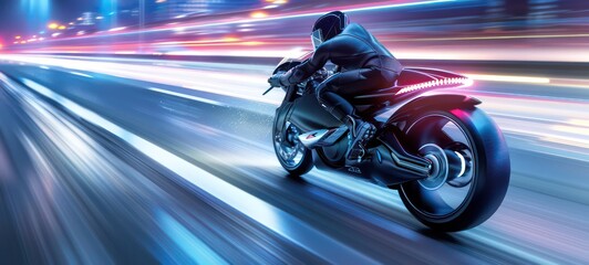 Futuristic motorbike speeding on the highway