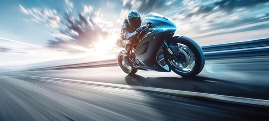Obraz premium Futuristic motorbike speeding on the highway