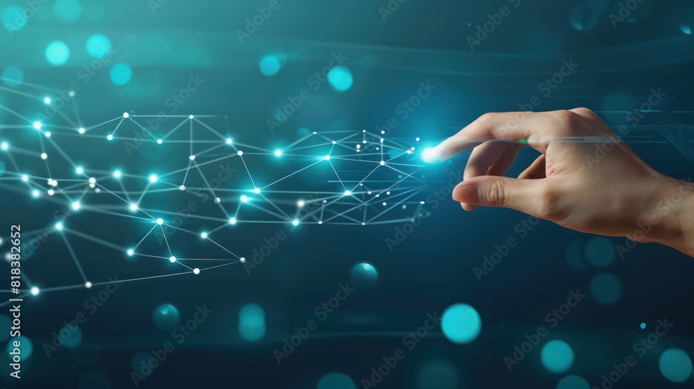 Poster hand touching abstract network ,global network connection concept, abstract concept