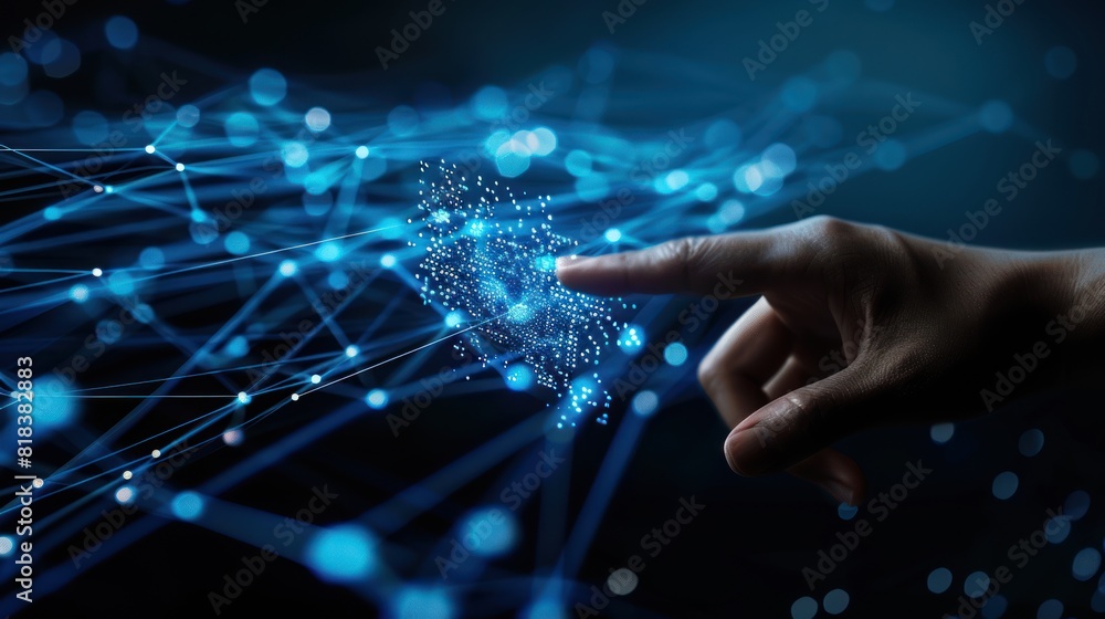 Poster hand touching abstract network ,global network connection concept, abstract concept